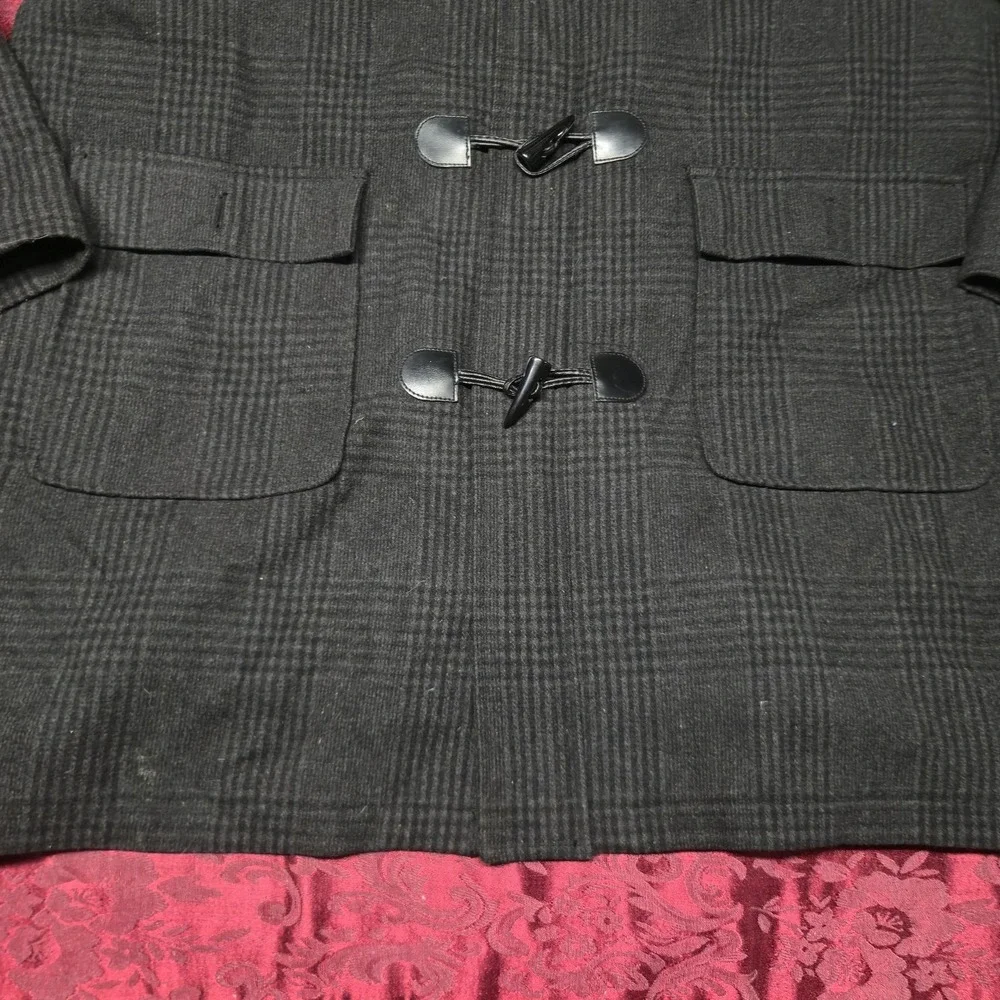 Merona Mens XXL Gray Plaid Wool Blend Duffle Coat Toggle Zip Up Winter Jacket